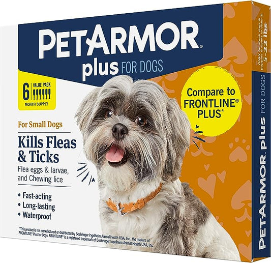 PetArmor Plus for Dogs Flea and Tick Prevention for Dogs, Long-Lasting & Fast-Acting Topical Dog Flea Treatment, 6 Count, small