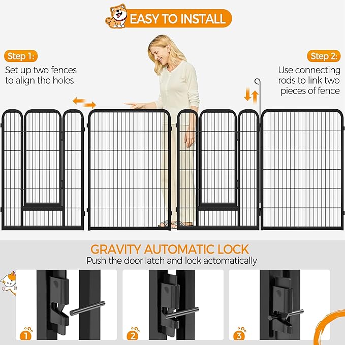 Yaheetech Dog Playpen Outdoor, 16 Panel Dog Fence 47" Indoor Pet Pen for Large/Medium/Small Dogs Heavy Duty Pet Exercise Pen for Puppy/Rabbit/Small Animals Portable Playpen for RV Camping Garden Yard