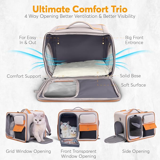 Pet Carrier Airline Approved - Comfortable and Spacious Dog and Cat Carrier - Soft Dog Travel Bag with Pockets and Padded Straps - Breathable Pet Carrier for Small Dogs/Cats/Rabbits and More