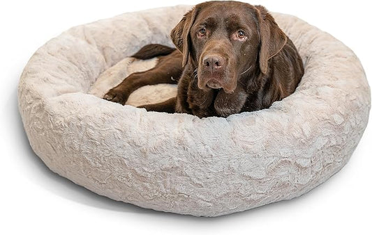 Best Friends by Sheri The Original Calming Donut Cat and Dog Bed in Lux Fur Oyster, Large 36"