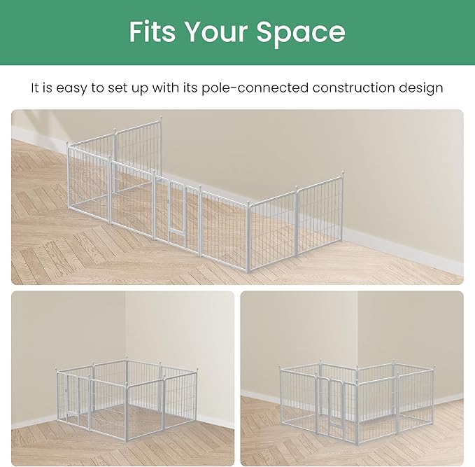 Simple Deluxe Dog Playpen, 24" Height 8 Panels Fence with Anti-Rust Coating, Metal Heavy Portable Foldable Dog Pen for Small/Medium Dogs RV Camping, White