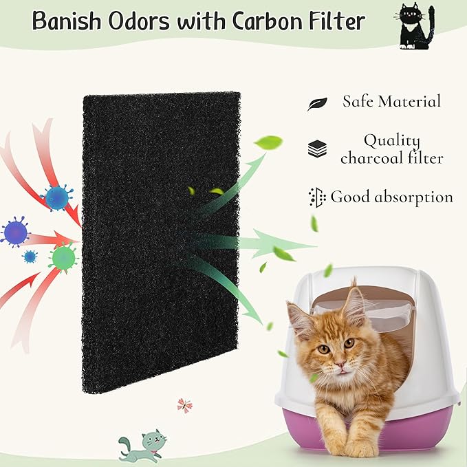 Resinta 6 Pack Cat Litter Box Charcoal Filter 6 x 6.5 Inch Replacement Carbon Odor Filters Activated Carbon Litter Box for Hooded Cat Litter Boxes and Pans, Black