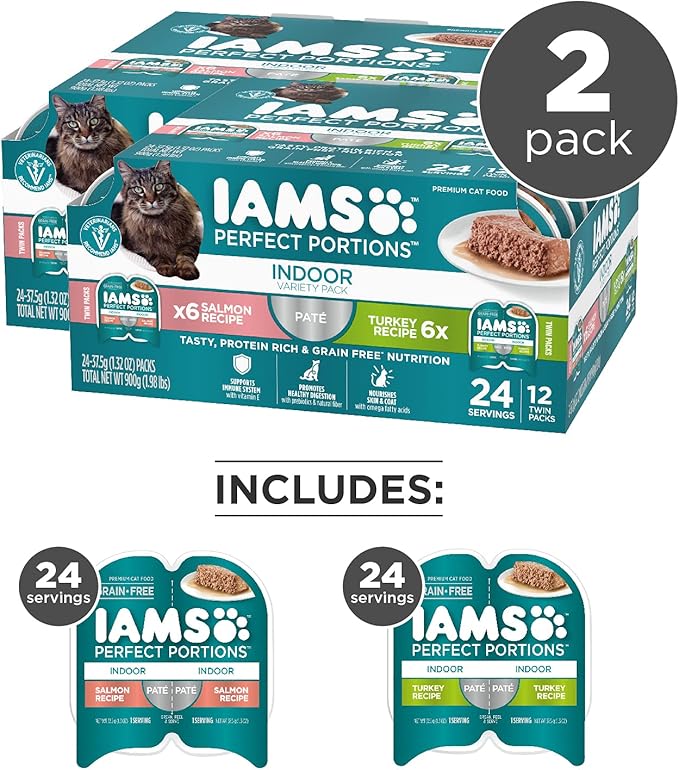 IAMS Perfect Portions Healthy Grain Free Variety Pack Wet Cat Food, 2.6 oz, 24 count (Pack of 2).