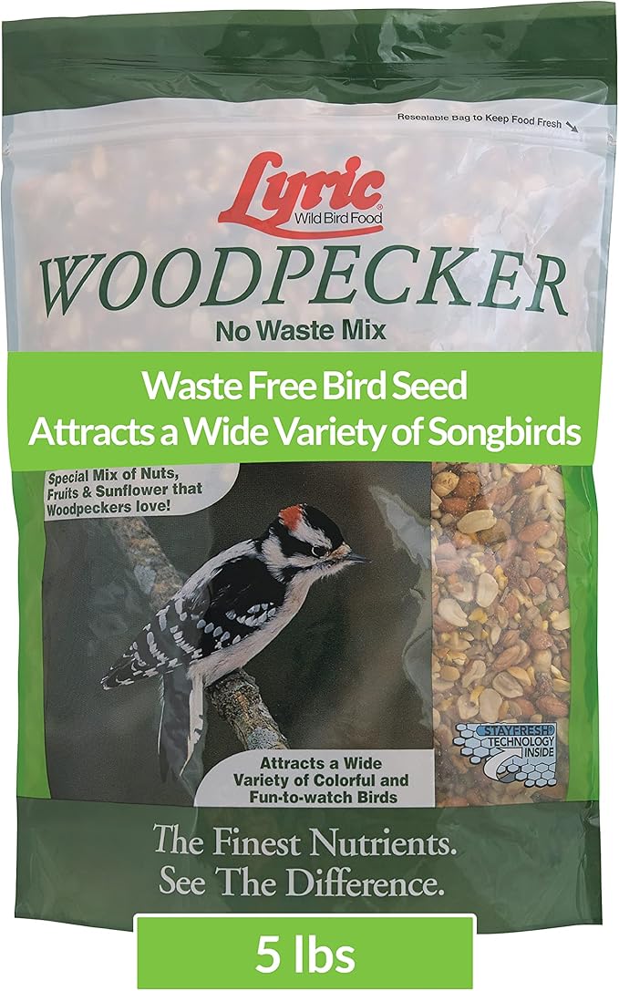 Lyric Woodpecker Wild Bird Seed, No Waste Bird Seed with Nuts, Dried Fruit & Shelled Seeds - 5 lb. Bag