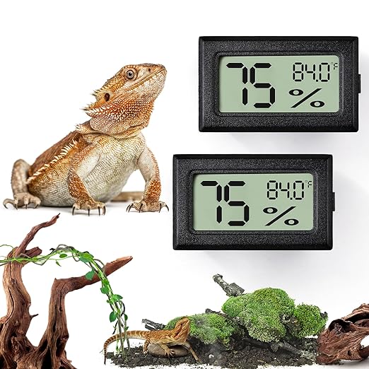 Palksky Bearded Dragon Tank Accessories, 2PCS Reptile Terrarium Thermometer and Humidity Gauge for Jumping Spider, Leopard Gecko, Hermit Crab, Gecko, Ball Python, Lizard