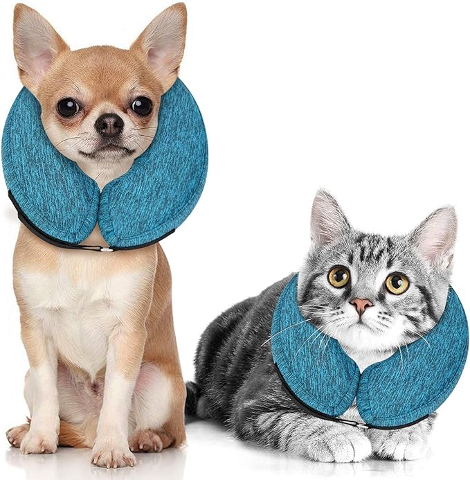 MIDOG Dog Cone Collar, Inflatable Dog Neck Donut Collar Alternative After Surgery, Soft Protective Recovery Cone for Small Medium Large Dogs and Cats Puppies - Alternative E Collar (Blue, XS)