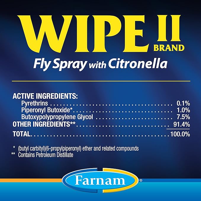 Farnam Wipe II Horse Fly Spray with Citronella, Grooming Aid and Coat Conditioner, 32 fluid ounces, One Quart Bottle with Trigger Sprayer