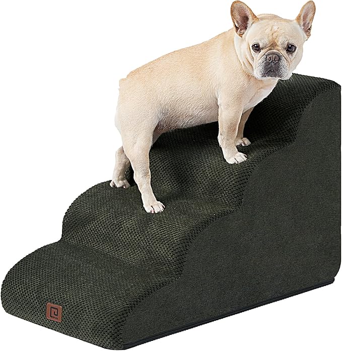 EHEYCIGA Curved Dog Stairs for High Beds 19.7" H, 4-Step Dog Steps for Small Dogs and Cats, Pet Stairs for High Bed Climbing, Non-Slip Balanced Pet Step Indoor, Olive Green