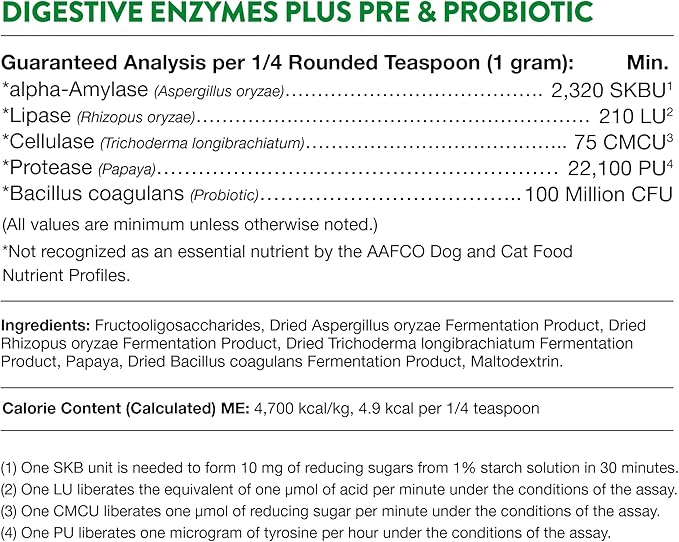 NaturVet – Digestive Enzymes for Dogs - Plus Probiotics & Prebiotics | Helps Support Diet Change & A Healthy Digestive Tract | for Dogs & Cats | 4 oz Powder