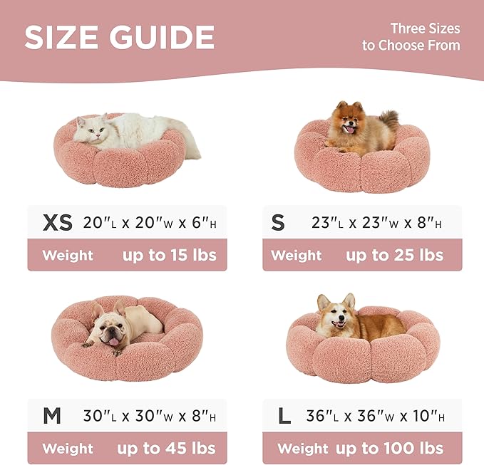 Lesure Calming Medium Dog Bed - Flower Donut Round Fluffy Puppy Bed in Plush Teddy Sherpa, Non-Slip Cute Flower Cat Beds for Indoor Cats, Medium Pet Bed Fits up to 45 lbs, Machine Washable, Pink 30"