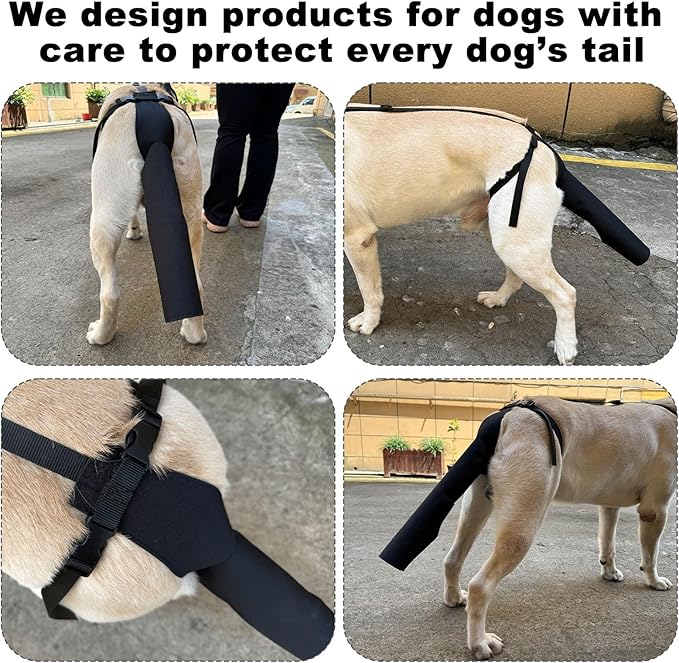 Dog Tail Protector, Dog Tail Guard Dog Tail Cover for Wounds Black Dog Harness with Tail Guard Dog Tail Protector Sleeve (Size L)