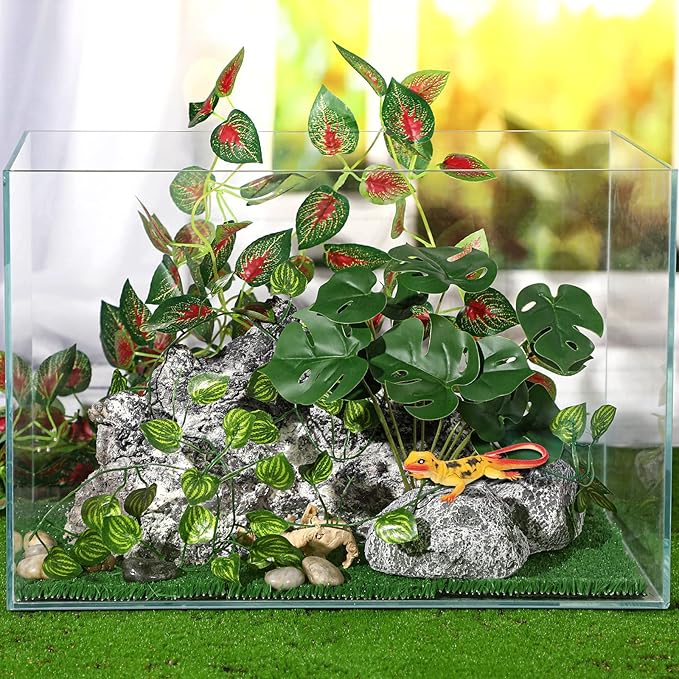 6 Pcs Reptile Plants for Terrarium Decor Reptile Tank Accessories Fake Hanging Plant Vines Artificial Leaves Plants Tank Habitat Decor for Bearded Dragon Lizard Snake Geckos Chameleon