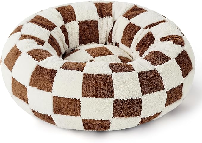 Lesure Donut Small Dog Bed - Round Cat Beds for Indoor Cats Anti-Anxiety Calming Pet Beds, Washable Cute Modern Beds with Teddy Sherpa Plush & Anti Slip Bottom Brwon