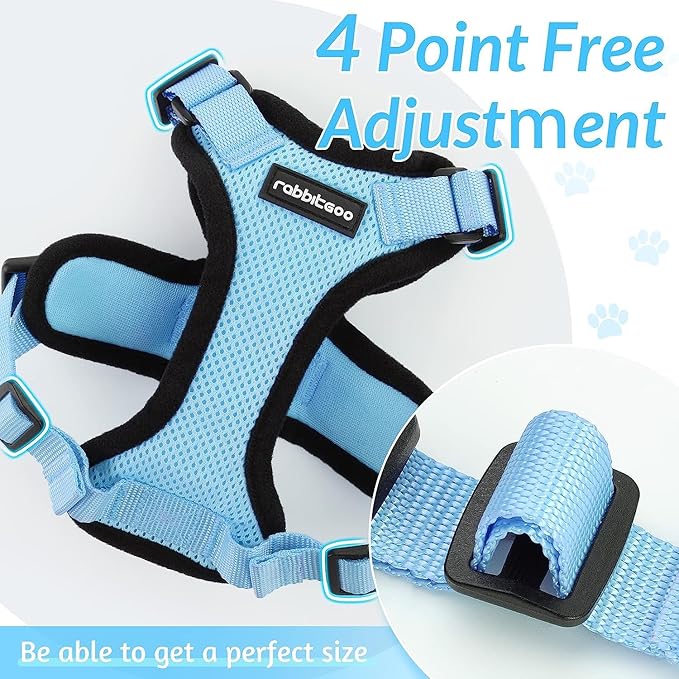 rabbitgoo Cat Harness and Leash for Walking, Escape Proof Soft Adjustable Vest Harnesses for Cats, Easy Control Breathable Reflective Strips Jacket, Light Blue,M