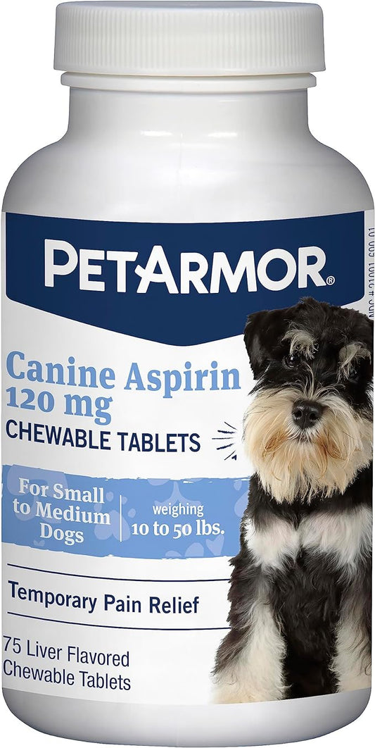 PetArmor Aspirin for Small Dogs, Fast Acting Anti-Inflammatory and Pain Relief For Dogs, Vet-Quality Joint Support and Pain Meds for Dogs, 75 Liver Flavored Tablets
