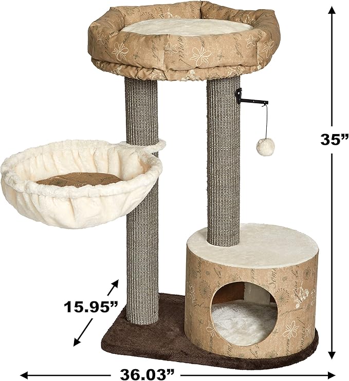Midwest Homes for Pets 35-Inch Feline Nuvo "Cove" Fashionable Cat Tree & Cat Condo with Removable Lounging Cat Bed, Brown/Tan (139C-TN)