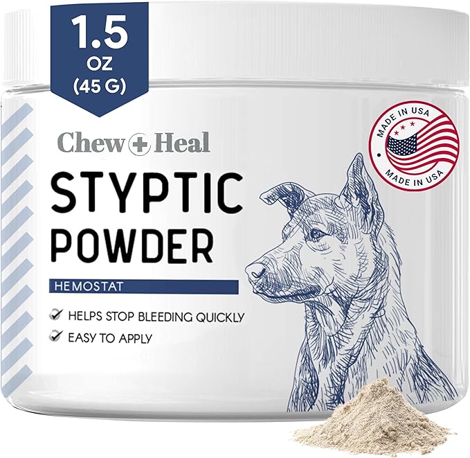 Chew + Heal Labs Styptic Powder for Dogs, Cats, and Other Animals - 1.5 oz - Quick Stop Bleeding Powder for Clipping Nails, and Other Minor Cuts - Blood Stop Powder