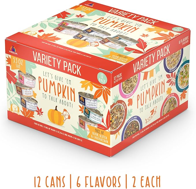 Weruva Classic Dog Food, Let's Give Em' Pumpkin to Talk about Variety Pack, 5.5oz Can (Pack of 12)