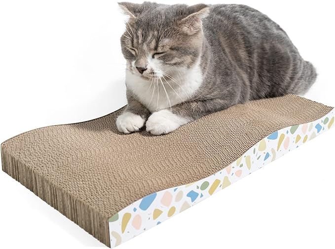 Conlun Cat Scratcher Cardboard Cat Scratch Pad with Premium Scratch Textures Design Durable Cat Scratching Pad Reversible Half Wave 16.5L x 8.6W x 1.6H