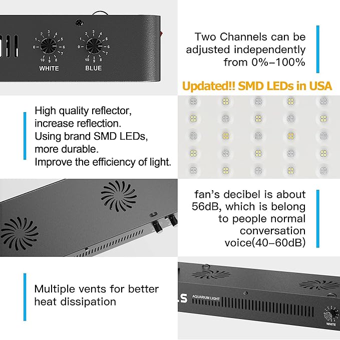 WILLS Aquarium Light, Dimmable Full Spectrum Fish Tank Light with 3 Dimming Modes & 55 Premium SMD Chips, 165W LED Aquarium Plant Light for Saltwater Freshwater Coral Reef (21.3"x6.7"x2.4")