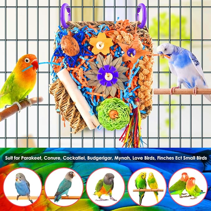 KATUMO Bird Toys, Parakeet Toys Cockatiel Foraging Toys Conure Shredder Toys for Parakeet Cockatiel Conure Lovebird Budgie Bird Cage Toys