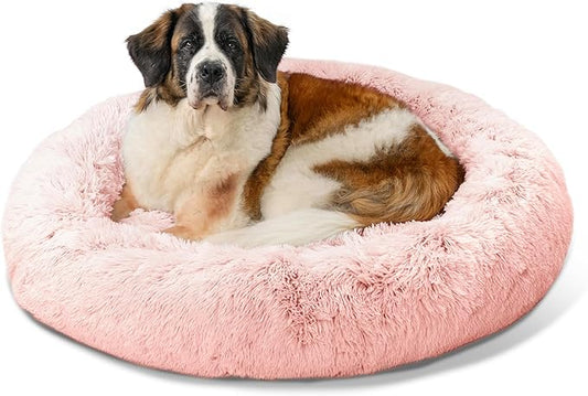 Best Friends by Sheri The Original Calming Donut Cat and Dog Bed in Shag Fur Cotton Candy Pink, Extra Large 45"