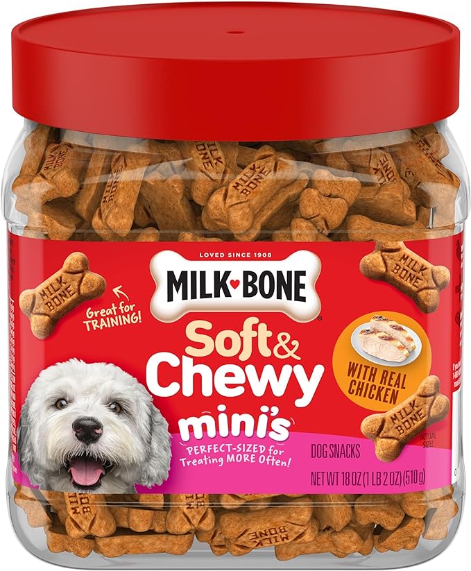 Milk-Bone Soft & Chewy Mini’s Dog Treats, Chicken, 18 Ounce Made with Real Chicken Breast