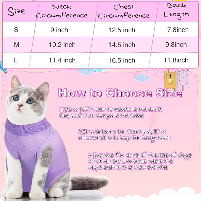 3 Pieces Cat Recovery Suit Kitten Recovery Suit E-Collar Alternative for Cats and Dogs Abdominal Skin Anti Licking Pajama Suit (Medium, Solid Pattern)