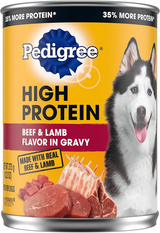 PEDIGREE High Protein Adult Canned Wet Dog Food, Beef & Lamb Flavor in Gravy, (12) 13.2 oz. Cans