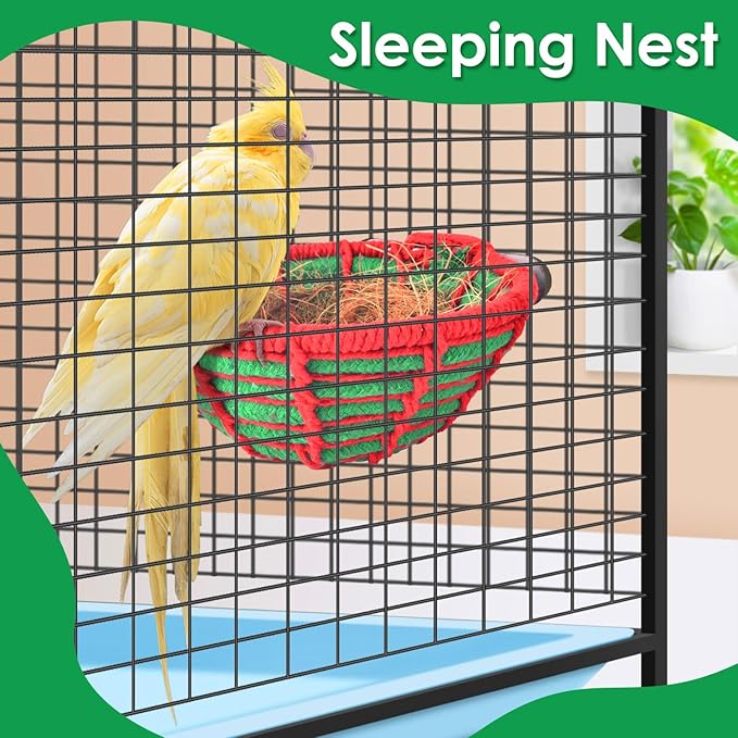 KATUMO Bird Nest, Cockatiel Breeding Nest Parakeet Bed with Natural Coconut Fiber Bedding for Budgie, Parakeet, Cockatiel, Conure, Lovebird, Canary, Finch, Small Birds