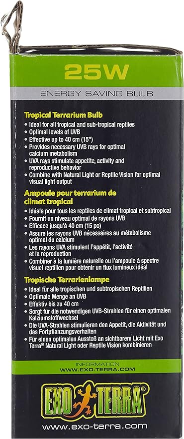 Exo Terra Repti Glo 5.0 Tropical Terrarium Lamp, Compact Fluorescent Reptile Bulb, 26 Watts, PT2187, White