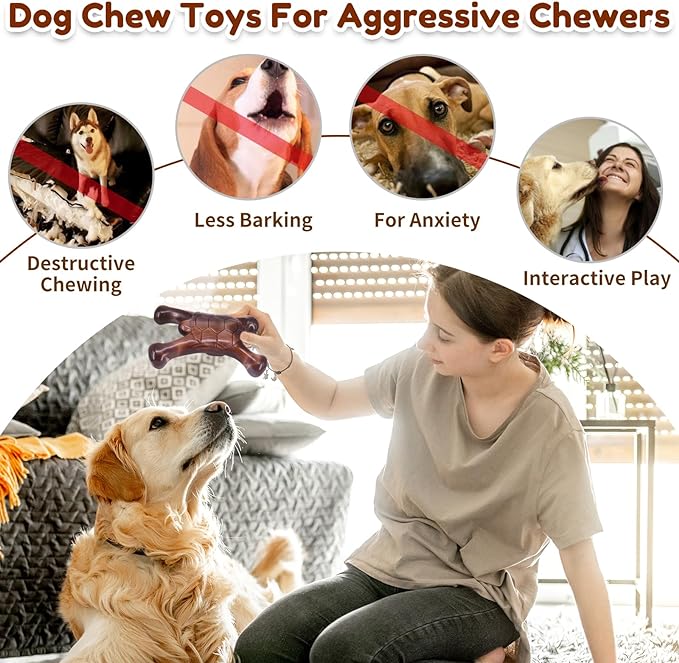 Dog Chew Toys for Aggressive Chewers, Heavy Duty Dog Toy, Real Bacon Flavored, Dog Toys for Aggressive Chewers, Dog Toys for Medium Large Dogs, Tough Dog Toys to Keep Them Busy