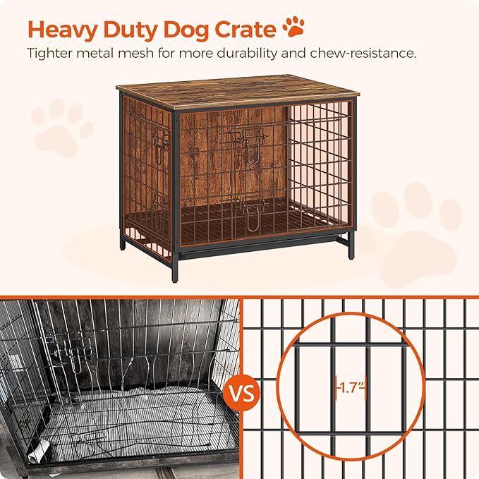 Dog Crate Furniture, Wooden Dog Kennel with Removable Tray, Heavy-Duty Dog Cage End Side Table, Indoor Dog House for Small/Medium/Large Dogs, 25.2" L, Rustic Brown DCHR0101Z