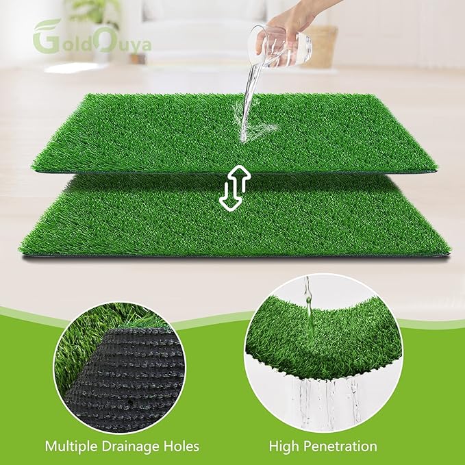 Dog Grass Pee Pad, 21.5 X 18.1Inch Artificial Grass for Dogs Reusable for Dog Potty Training, Dog Grass Pad with Drainage Holes for Indoor/Outdoor (2 Pack)