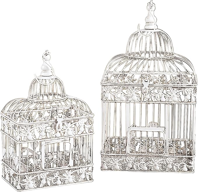 Deco 79 Vintage Metal Birdcage, 22", 15"H, White