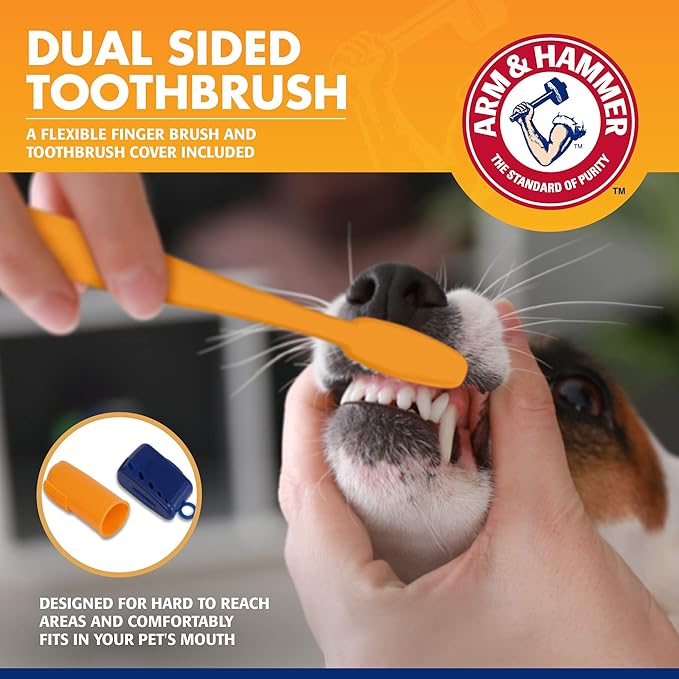 Arm & Hammer for Pets Tartar Control Kit for Dogs 3-Piece Kit Contains Toothpaste, Toothbrush & Fingerbrush Reduces Plaque & Tartar Buildup, Banana Mint Flavor - (Pack of 48)