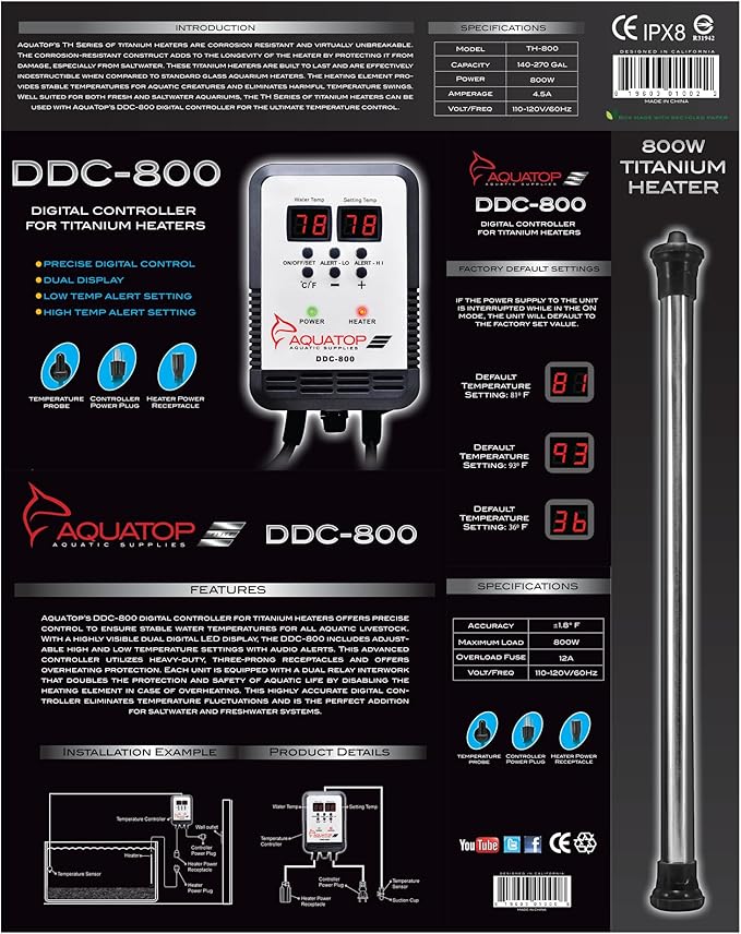 Aquatop Digital Controller & 800-Watt Titanium Aquarium Heater Combo