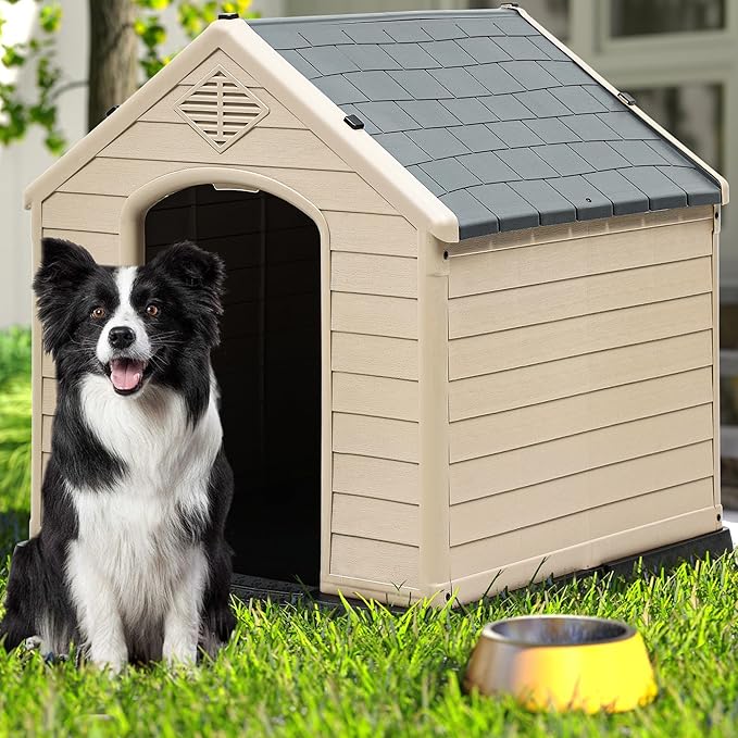 DWVO Spacious and Durable Dog House for Small to Medium Dogs, Indoor & Outdoor Use, Weather Resistant, Easy to Assemble (34.5''L*30.9''W*32''H, Brown)