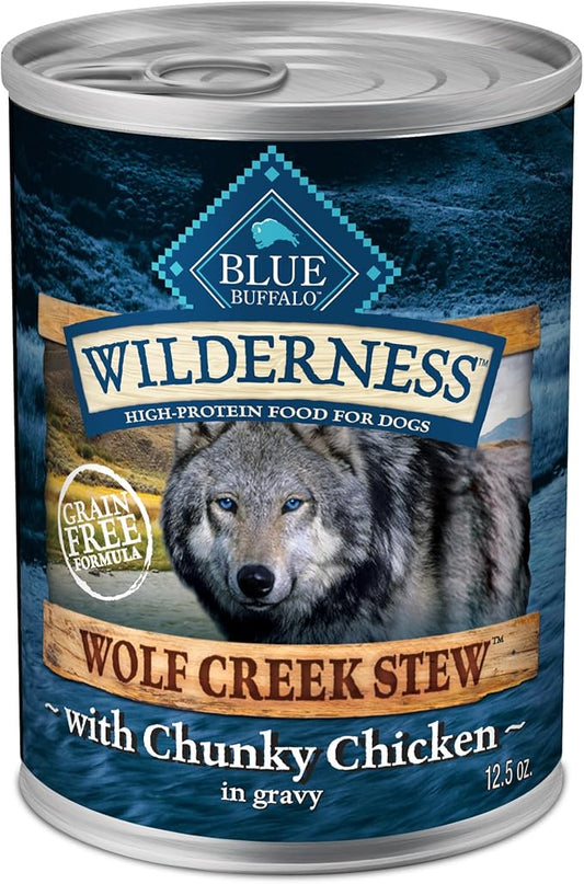 Blue Buffalo Wilderness Wolf Creek Stew High Protein, Natural Wet Food for Dogs, Hearty Chicken Stew in Gravy, 12.5-oz cans, 12 Count