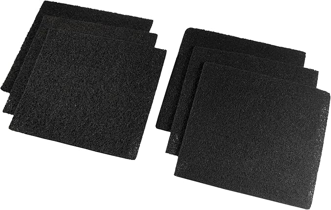 HQRP 6-Piece Activated Charcoal Carbon Litter Box Filters for Hooded Cat Litter Box, 6 x 6.5 Inch Trimmable Pads, 10mm Thick