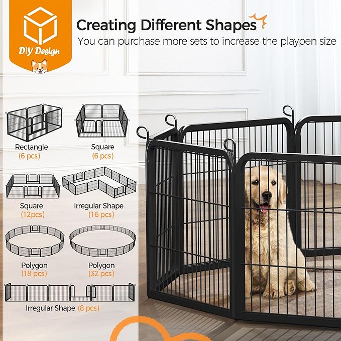 Yaheetech Heavy Duty Extra Wide Dog Playpen, 12 Panels Outdoor Pet Fence for Large/Medium/Small Animals Foldable Puppy Exercise Pen for Garden/Yard/RV/Camping 24 Inch Height x 32 Inch Width