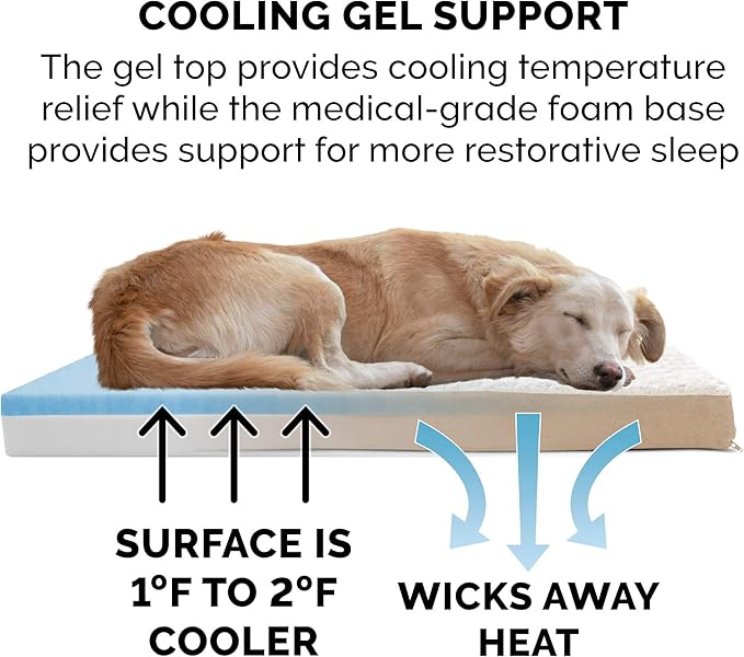 Furhaven Cooling Gel Dog Bed for Medium/Small Dogs w/ Removable Washable Cover, For Dogs Up to 35 lbs - Ultra Plush Faux Fur & Suede Mattress - Cream, Medium