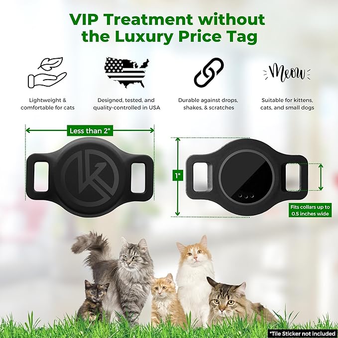 Tile Sticker Cat Collar Holder: The Smallest, Lightest, and Most Comfortable Tracking Case for Cats - Track Your Pet With iPhone Samsung Android Device - GPS For Boy Girl Kittens (Black)