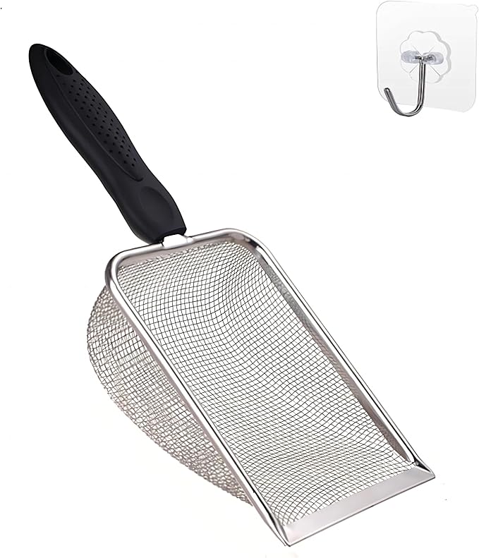 Cat Litter Scoop Stainless Steel Mesh Scooper Long Handle Deep Shovel Non-Stick Coated Metal Litter Scoop for Litter Box Kitten Pooper Lifter (Hole:3.8mm/Regular Cat Litter Scoop)