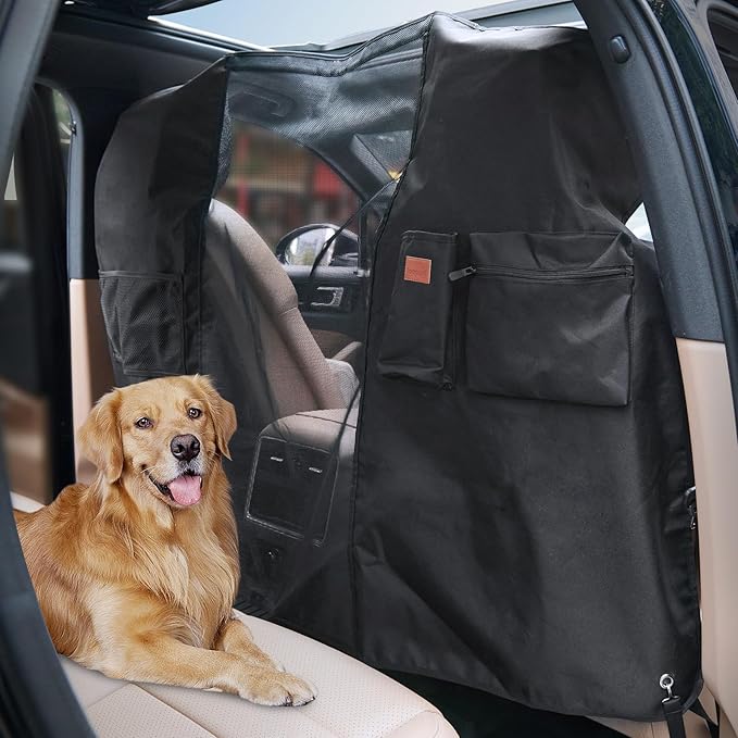 LOOBANI Upgraded Dog Car Net Barrier Pet Barrier with Adjustable Rope & Storage Bag Universal for Cars, SUVs - Easy Install, Car Divider for Driving Safely with Children & Pets