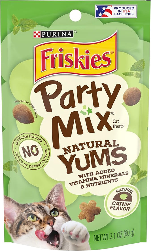 Purina Friskies Made in USA Facilities, Natural Cat Treats, Party Mix Natural Yums Catnip Flavor - (Pack of 10) 2.1 oz. Pouches