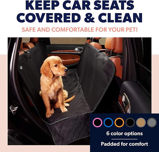 Active Pets Dog Car Seat Cover for Back Seat, Protector Dog Hammock for Car - Waterproof Pet Back Seat Cover for Trucks, Sedans & SUVs - Use with Chom Chom Roller Pet Hair Remover. Beige