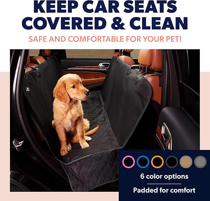 Active Pets Dog Car Seat Cover for Back Seat - Waterproof Pet Back Seat Cover for Trucks, Sedans & SUVs - Use with Chom Chom Roller Pet Hair Remover. Beige XL