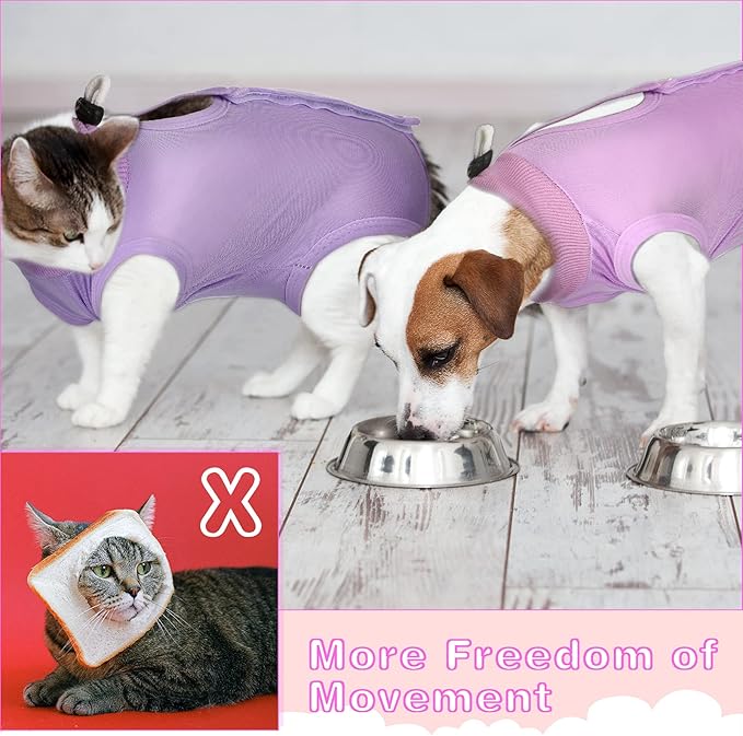 3 Pieces Cat Recovery Suit Kitten Recovery Suit E-Collar Alternative for Cats and Dogs Abdominal Skin Anti Licking Pajama Suit (Medium, Solid Pattern)