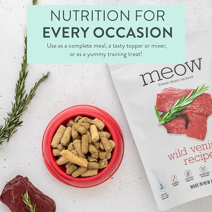 Meow Wild Venison Freeze Dried Raw Cat Food, Mixer, or Topper, or Treat - High Protein, Natural, Limited Ingredient Recipe 9.9 oz